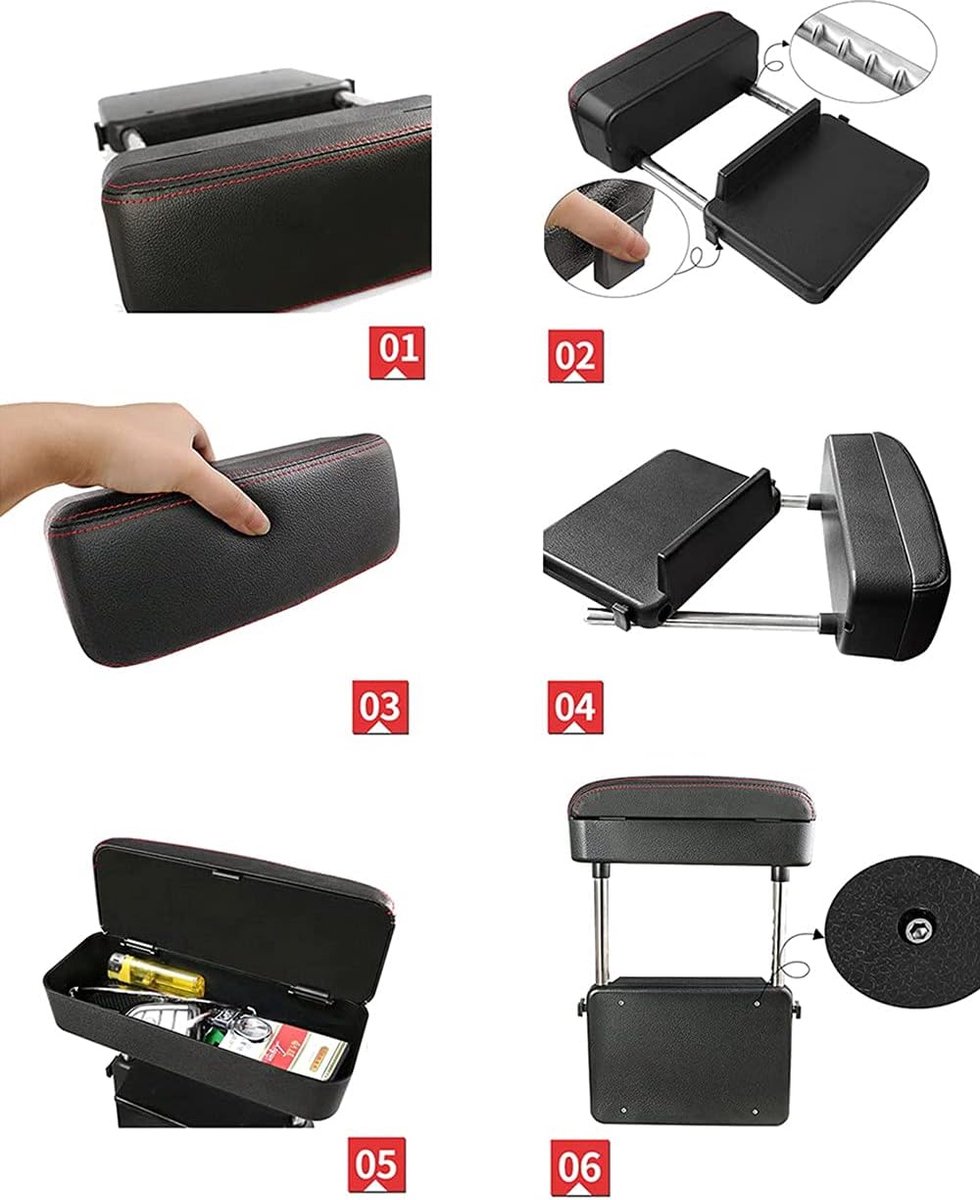 Accoudoir Central Universel Console Voiture - Repose-Bras Avec Rangement Et Porte-Gobelets (Noir)