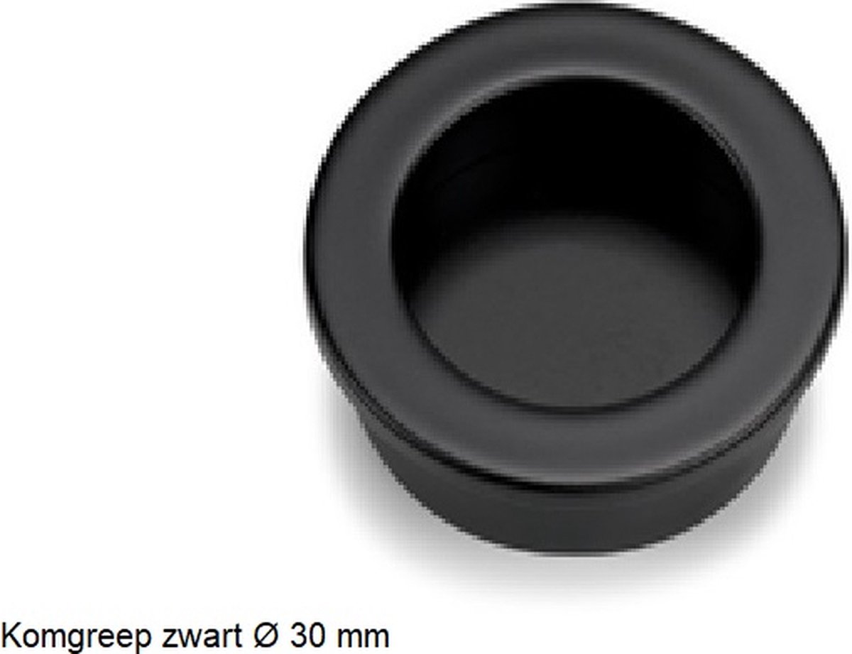 Schuifdeur komgreep ZWART rond Ø 30 mm, kleine schuifdeurgreep, schuifdeurkom, ladegreep, deurgreep zwart, H044