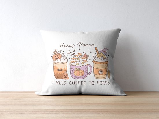 Foto: Halloween kussen met tekst hocus pocus i need coffee to focus halloween decoratie grappige cadeaus grappig kussen geschenk sierkussen