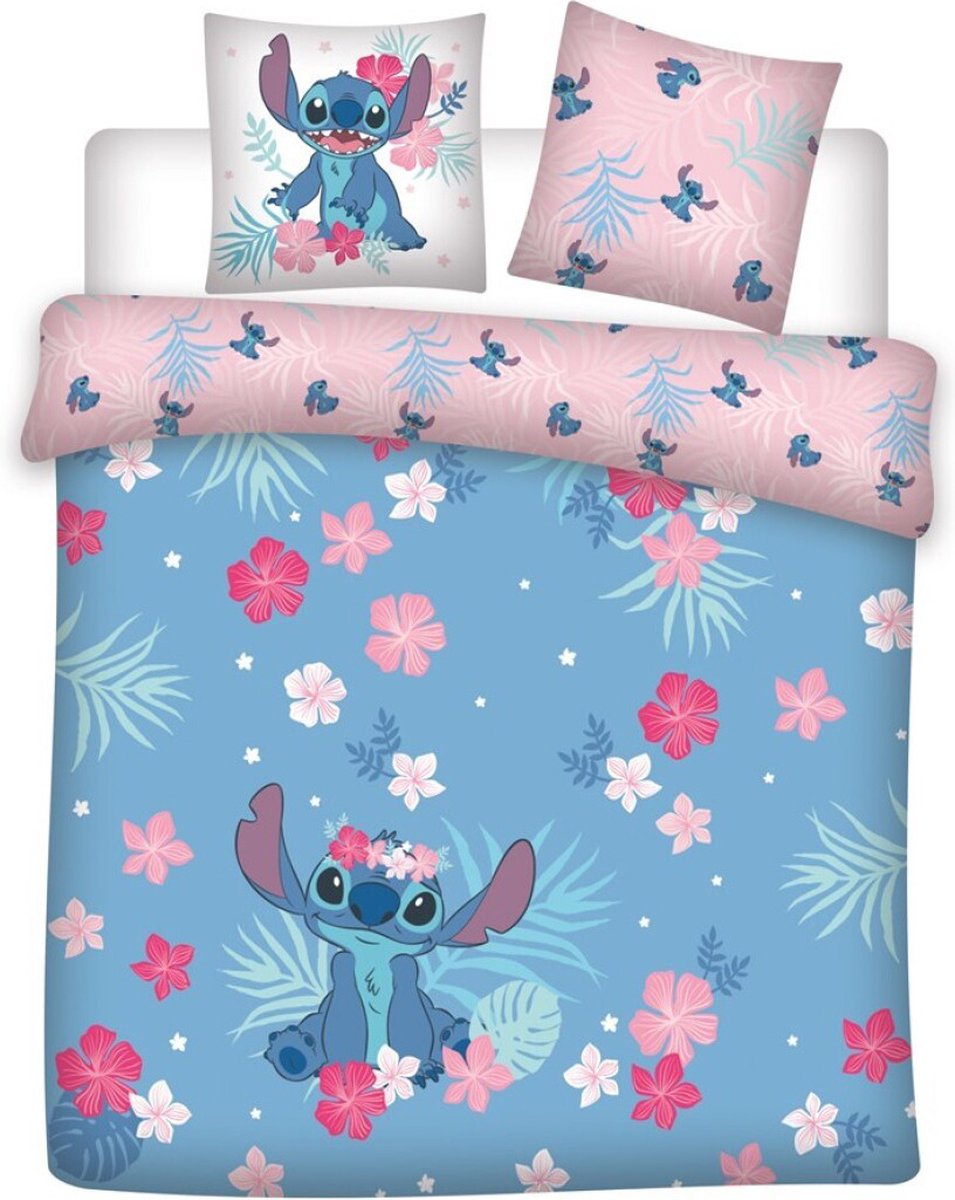 Disney Lilo & Stitch Housse de couette Flower Fun - Lits Jumeaux - 240 x  220 + 2x 65 x