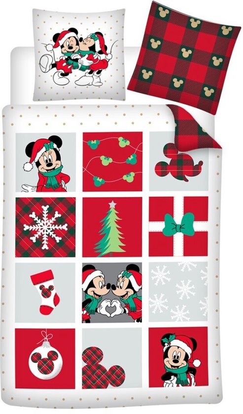 Disney Minnie & Mickey Mouse Dekbedovertrek Kerst - Eenpersoons - 140 x 200 - Katoen Flanel