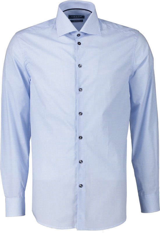 Ledub modern fit overhemd - mouwlengte 72 cm - popeline - lichtblauw dessin - Strijkvriendelijk - Boordmaat: 42