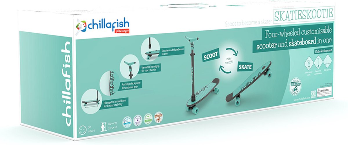 Chillafish Skateboard en Step 2-in-1 - Kinderstep omvormbaar naar Skateboard - Blauw Groen - Jongens en meisjes 3 jaar en ouder - Verstelbaar stuur - Model Skatieskootie 2 — afbeelding 6