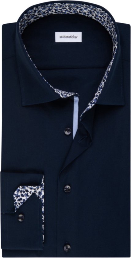 Seidensticker regular fit overhemd - donkerblauw (contrast) - Strijkvrij - Boordmaat: