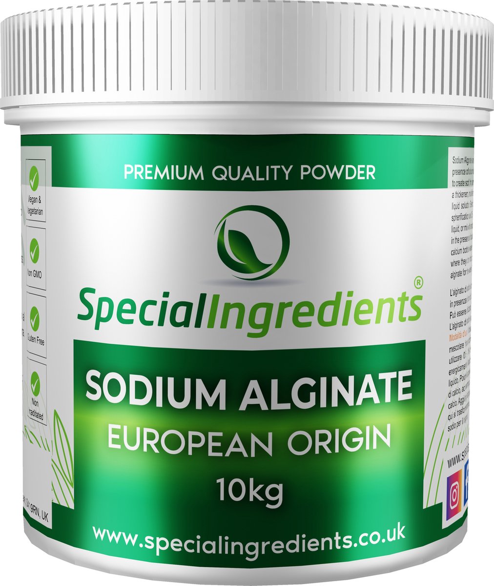 Sodium Alginaat - 10 kg - Sodium Alginate - Natriumalginaat - Hydrocolloïd - Sferificatie & Reverse Spherification - Perfecte Bolvorming - Vegan Bindmiddel - Moderne Gastronomie - Moleculair Koken - Hersluitbare Pot - Recycled Plastic