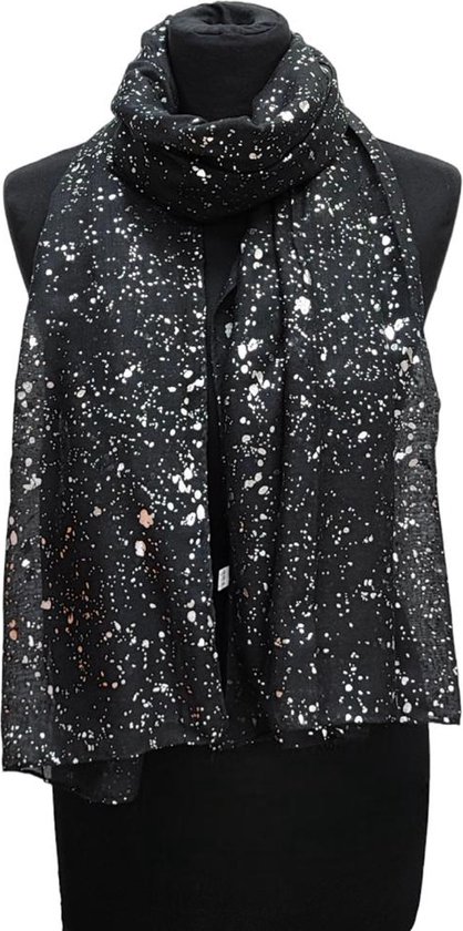 Central Chic Zwart en zilver pailletten netlook kwastje sjaal, Zwarte & Zilveren Pailletten, One size