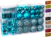 BRUBAKER Kerstballen - Set met Dennenappels, Kerstklokken, Geschenken, Kerstboompiek - Kerstboomversiering - 101 delen - Blauw