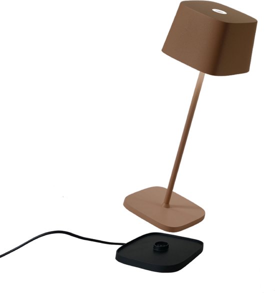 Zafferano Ofelia Tafellamp - Oplaadbare Buitenlamp Roest Bruin - Spatwaterdicht (IP65) - Bureaulamp Snoerloos - Dimbare LED Lamp - Draadloos Oplaadstation - Terraslamp - USB Oplaadbaar - 29 cm x Ø10 cm