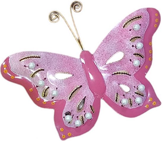 Floz Design metalen vlinder - vlinderdecoratie voor aan de muur - roze - fairtrade