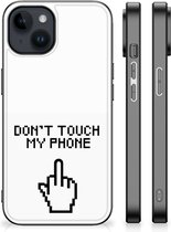 Hoesje Geschikt voor iPhone 15 Plus Leuk TPU Back Case met Zwarte rand Finger Don't Touch My Phone