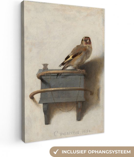 Canvas Schilderij - Het Puttertje - Oude Meester - 80x120 cm - Wanddecoratie - Hout Frame - Vogels - Woonkamer - Slaapkamer Decoratie - Accessoires