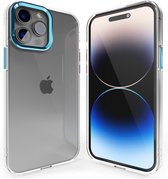 Coverzs telefoonhoesje geschikt voor Apple iPhone 13 Pro Max hard case met metalen camera bumper - doorzichtige hard cover met opstaande randen rondom camera - camera bescherming - blauw