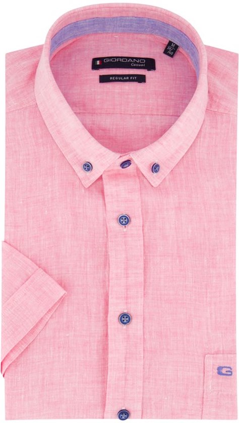 Giordano casual overhemd korte mouw roze