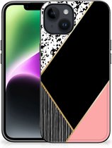 TPU Silicone Hoesje Geschikt voor iPhone 15 Telefoonhoesje met Zwarte rand Black Pink Shapes