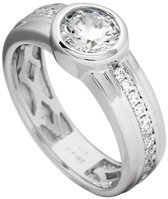Diamonfire - Zilveren ring met steen Maat 19.5 - Kastzetting - Gladde band met zirkonia