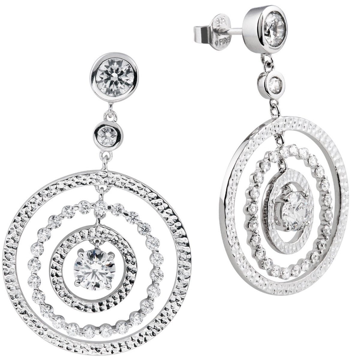 Diamonfire - Zilveren oorhangers Rond - Cirkels - Zirkonia - 25 mm