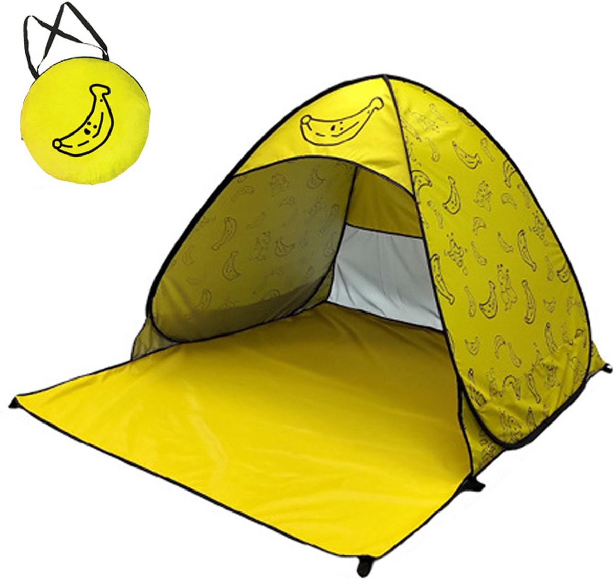 RAMBUX® - Pop Up Tent met Gordijnen - Banaan - Strandtent - 2/3 Persoons - UV en Wind Werend - Festival Tent - Windscherm Speeltent - Schaduwdoek - 200 x 165 x 130 cm