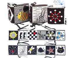 RyC Toys Zacht knisperboek baby | box speelgoed | zwart wit rood contrasterend sensorisch | stimulatiespeelgoed voor baby's | zwart wit rood sensorisch speelgoed