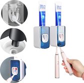 Tandenborstelhouder, tandpastadispenser, knijper, wandmontage, voor badkamer, met automatische tandpastaknijper en 2 tandenborstelhouders
