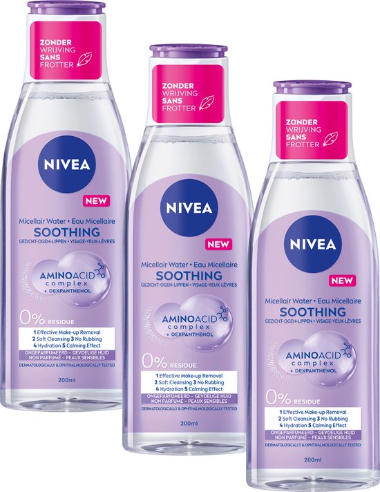 NIVEA Essentials Soothing Micellair Water - Gevoelige huid - Druivenpitolie - Dexpanthenol - 3 x 200 ml