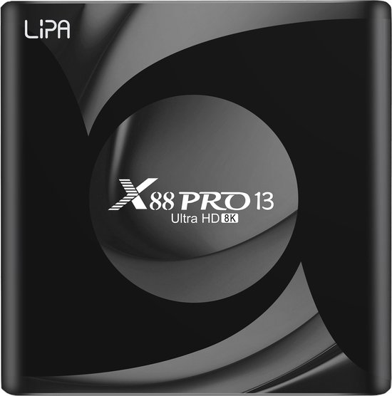 Lipa X88 Pro 13 Android Tv Box 4-64 GB Android 13 - Mediaplayer voor tv - media streamer - Tv box Android - Mediaplayer Met Kodi, Netflix en Playstore-8K decoder - Apps via Playstore en internet - Wifi en ethernet - Dolby geluid - Bluetooth