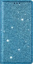 Hoesje geschikt voor iPhone 15 - Bookcase - Pasjeshouder - Portemonnee - Glitter - TPU - Blauw