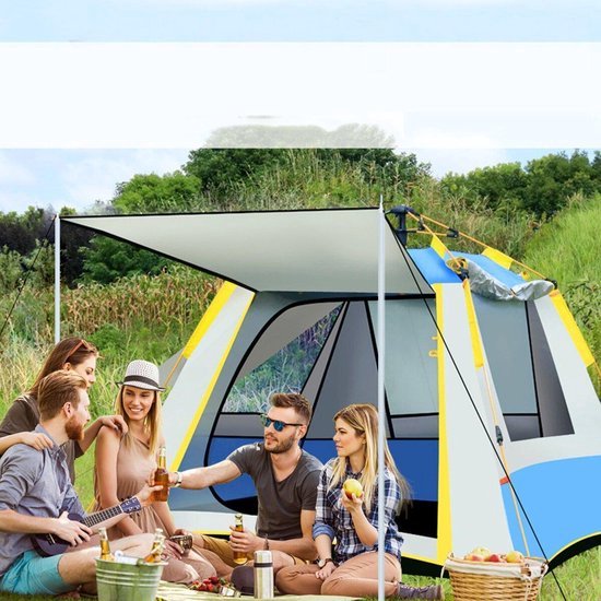Tent 3-persoons geel wit groen van Merkloos — afbeelding 4