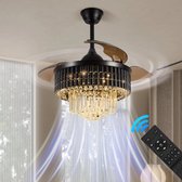 LuxiLamps - Crystal Ventilator Lamp - Hanglamp Ventilator - 6 Standen - Smart Lamp - Dimbaar - Kroonluchter Ventilator - Zwart - Woonkamer Lamp