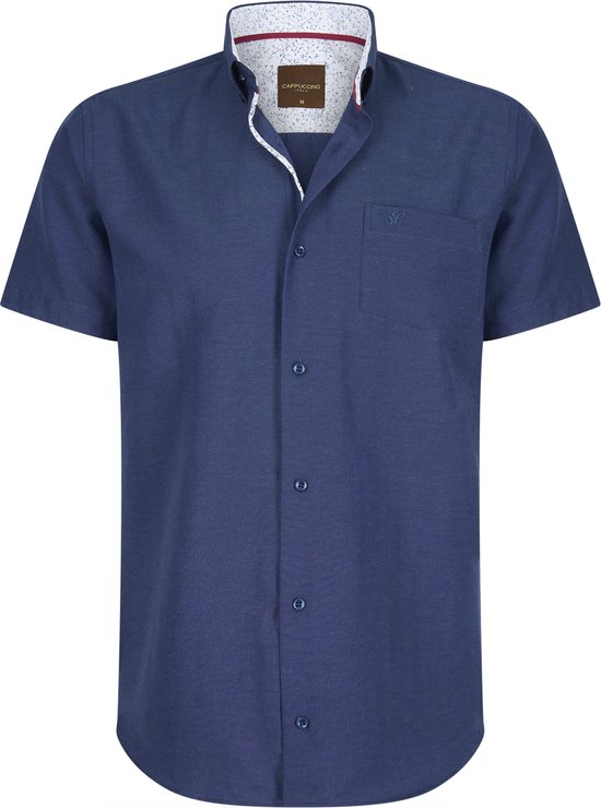 Cappuccino Italia - Heren Overhemden Korte Mouw Navy - Blauw - Maat L
