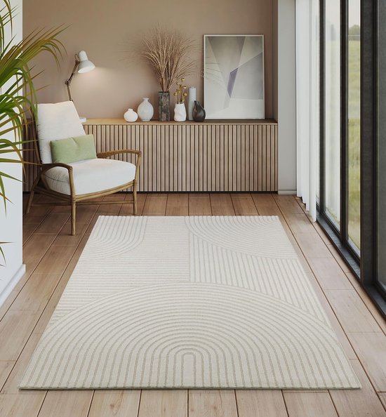 the carpet Everest - moderne vloerkleed (tapijt) laagpolig met hoog-diepteeffect, 3D-effect, hoge vloerdichtheid en aangenaam zacht, crème 200x290 cm
