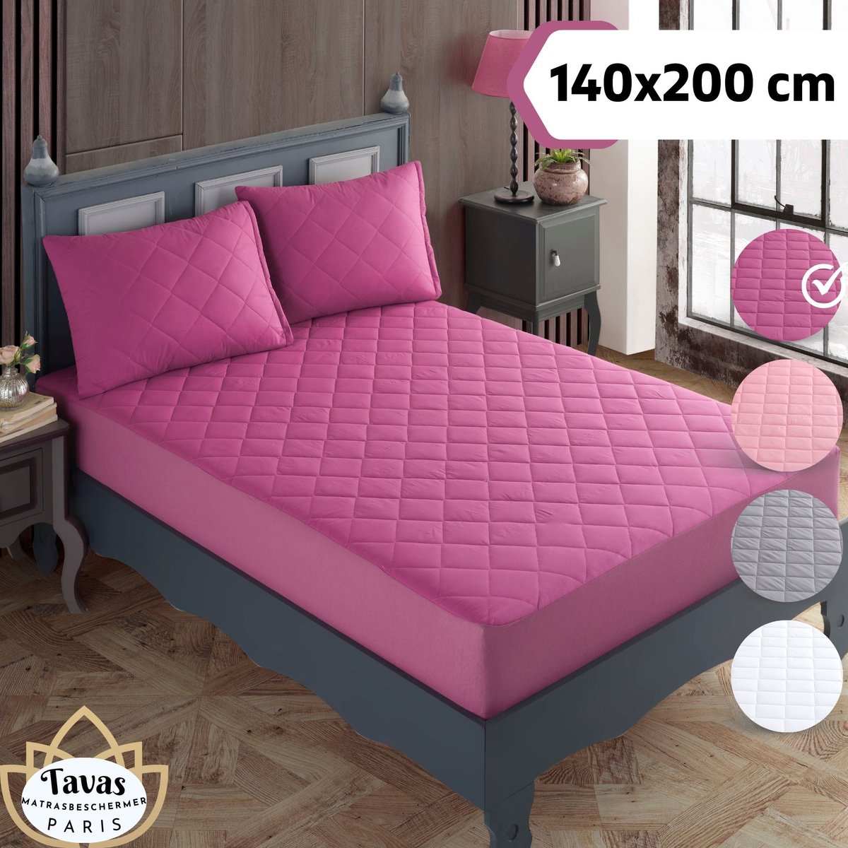Tavas Waterdicht Matrasbeschermer 140x200 cm Lila Gewatteerde 100% Katoen Molton Hoeslakenbadstof Rondom Elastiek Waterdichte Matras Beschermer Incontinentie
