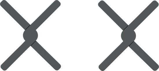 Twee donkergrijze, opengewerkte siliconen pannenonderzetters op een witte achtergrond.