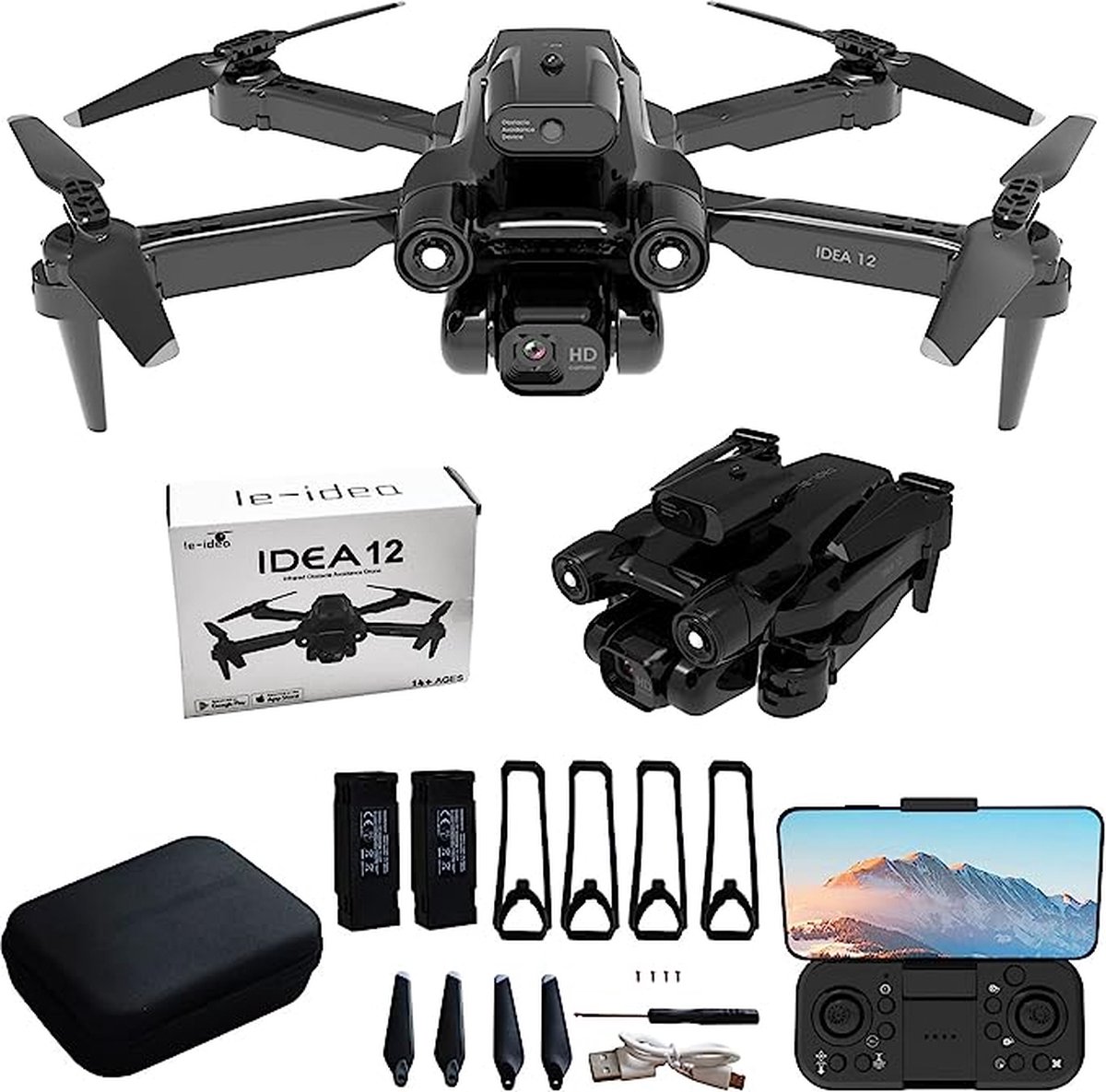 Drone met Verstelbare Camera 1080P Drone, FPV RC Drone Quadcopter voor Beginners en Volwassenen, 360° Actieve Obstakel Vermijding/Optische Stroompositionering, 360 ° Flips, 2 Batterijen