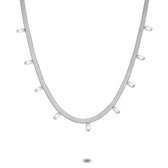 Twice As Nice Halsketting in edelstaal, platte slang, 9 rechthoekige witte zirkonia 40 cm+5 cm