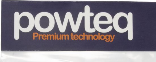 Logo met 'powteq Premium technology' op een donkerblauwe band.