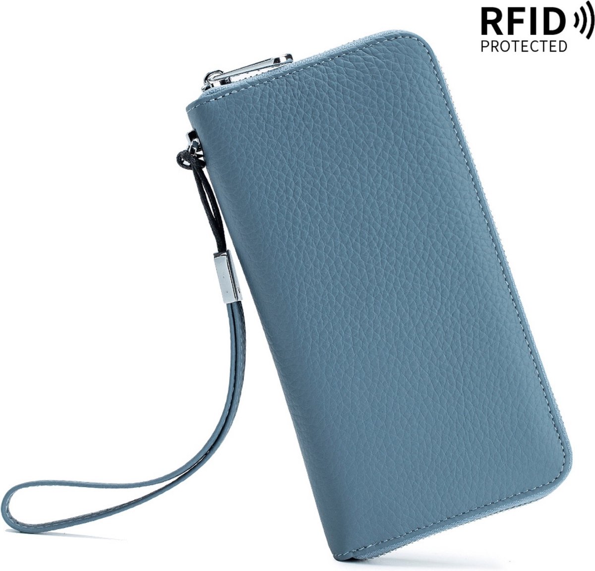 Portemonnee Dames, Pasjeshouder, RFID, voor Paspoort, Telefoon, Bankbiljetten, Wallet Kaarthouder, Munthouder - Blauw