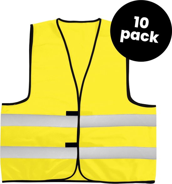 10-pack gele veiligheidshesjes - Veiligheidsvesten geel - Veiligheidshesjes volwassenen - Hesjes auto - Hesjesfabriek