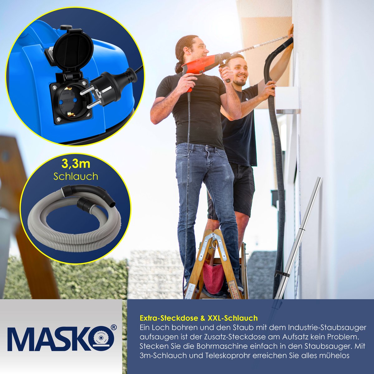 MASKO® Alleszuiger 6IN1 Nat- en Droogzuiger 2300W + stopcontact, Blaasfunctie, Droog- & natzuigen | Industriële stofzuiger vuilreservoir 30L Bouwstofzuiger - Blauw – foto 6