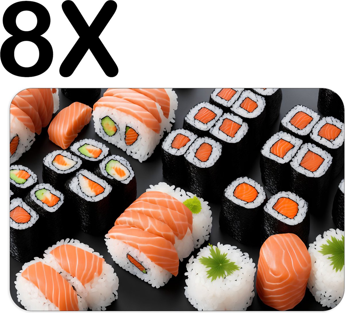 BWK Flexibele Placemat - Sushi met Zalm - Set van 8 Placemats - 45x30 cm - PVC Doek - Afneembaar