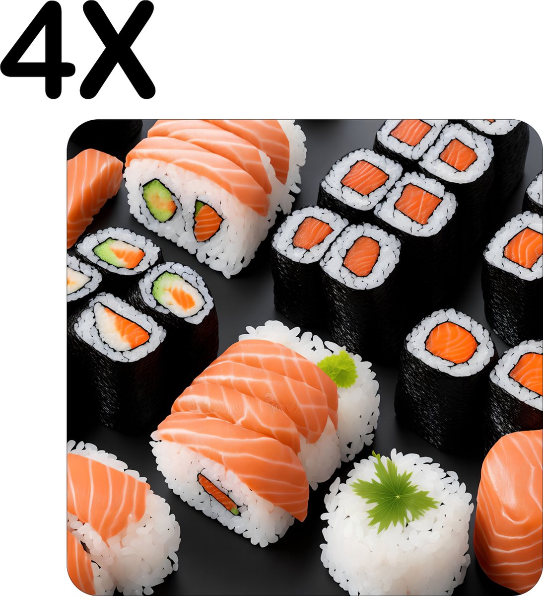 BWK Flexibele Placemat - Sushi met Zalm - Set van 4 Placemats - 50x50 cm - PVC Doek - Afneembaar