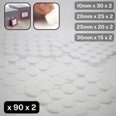 90 paar Velcro zelfklevende rondjes Mix in maten diameter 10 20 25 30mm Kleur Wit Klittenband Rond