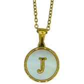 Initiaal Ketting - Letter J in Parelmoer Coin hanger - Premium Staal