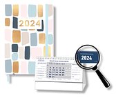 MGPcards - Agenda 2024 - A5 (21,5x15,5 cm) - Foliedruk - Week op 2 pagina's - Ruime Vakken - Pastel + Burokalender Blauw