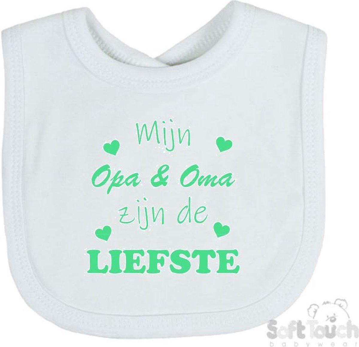 Goedkoopste Soft Touch Slabber Slabbetje Slab Mijn Opa & Oma zijn de liefste Unisex Katoen Wit/mint Maat 33x22 Cm
