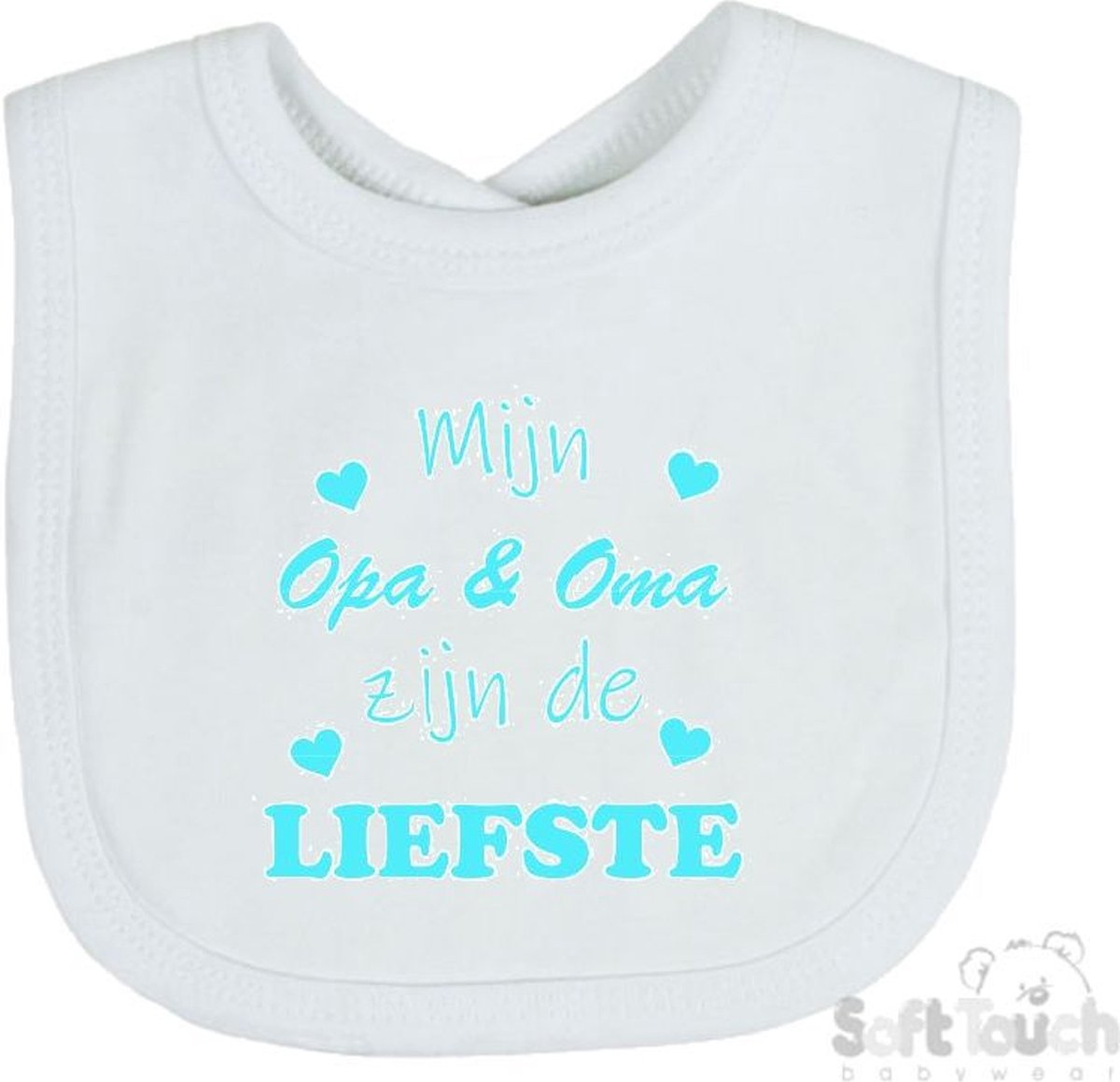 Goedkoopste Soft Touch Slabber Slabbetje Slab Mijn Opa & Oma zijn de liefste Unisex Katoen Wit/aquablauw Maat 33x22 Cm