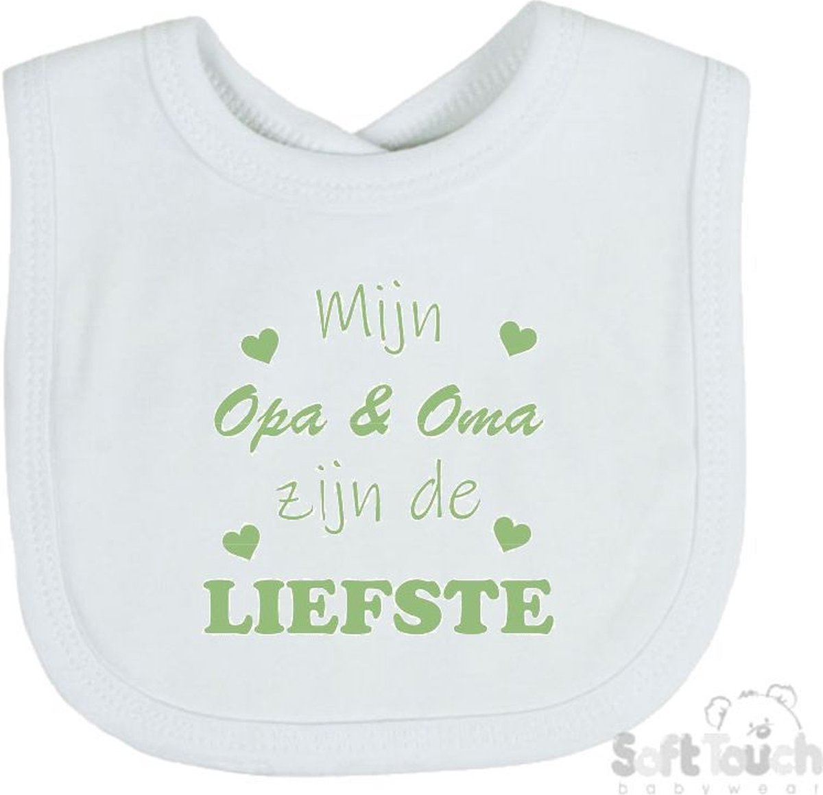 Goedkoopste Soft Touch Slabber Slabbetje Slab Mijn Opa & Oma zijn de liefste Unisex Katoen Wit/sage green (saliegroen) Maat 33x22 Cm