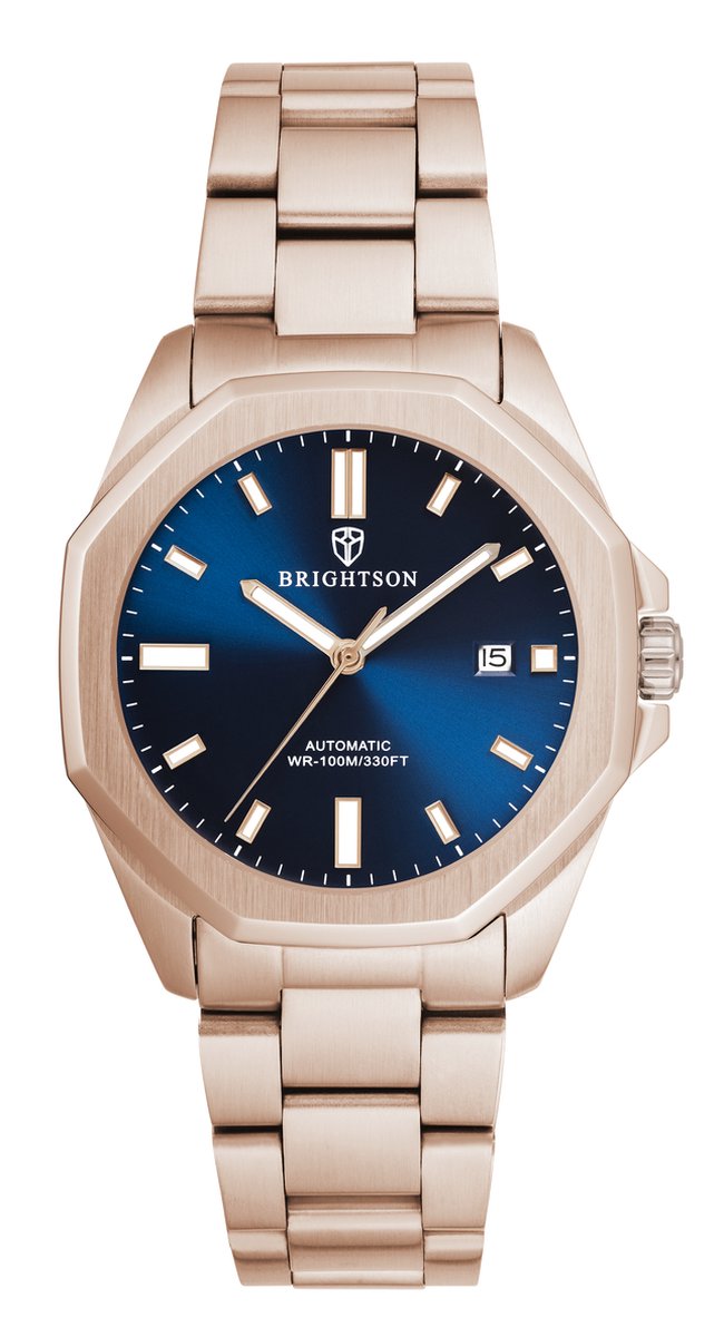Brightson The Prestige - Horloge heren automatisch - Waterdicht - Saffierglas - 316L roestvrijs staal - Rose / Blauw