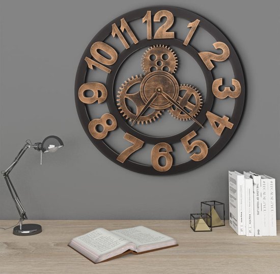 Horloge murale en métal The Living Store - 58 cm - Gear Design - Or/ Zwart  | bol