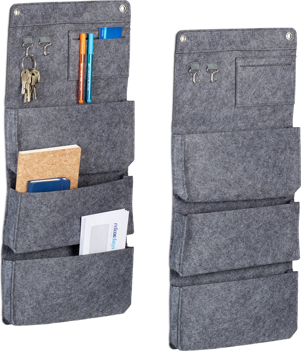 hangende opberger - set van 2 - 4 vakken - 65 x 30 cm - wand organizer - deur - vilt