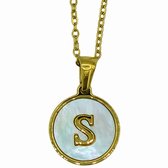 Initiaal Ketting - Letter S in Parelmoer Coin hanger - Premium Staal